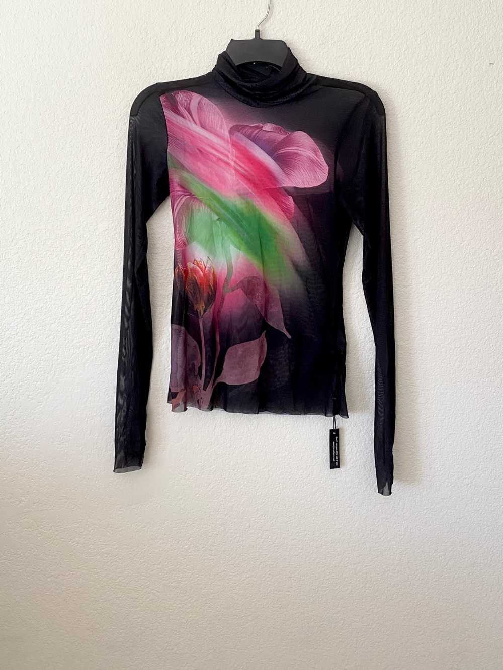 AFRM Black Mesh Long-Sleeve Floral Top